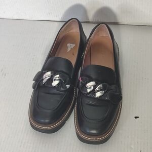 Nordstrom Women's Clunky Platform Black Loafers ,  Chain, Size 8.5 Leather Upper